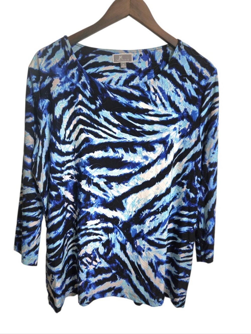 JM Collection Blue and White Animal Print Top Women's XL